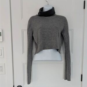 Lamarque 100% Wool Cropped Turtleneck Sweater Gray S